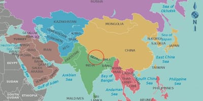 地图尼泊尔及周边国家